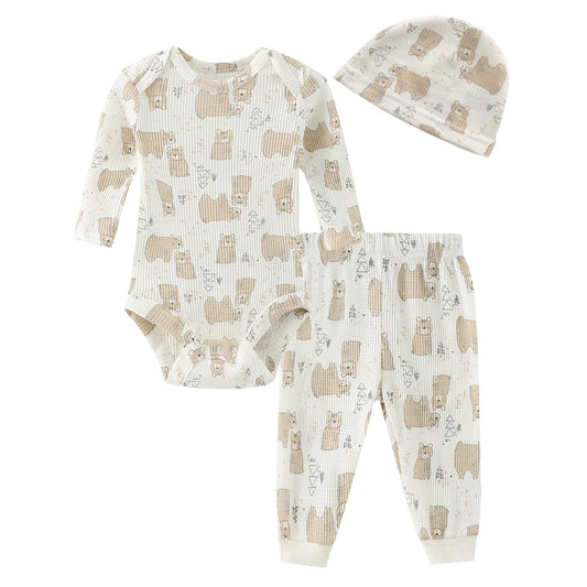Newborn Baby Boy and Girl Animal-Themed Clothing Sets: Winter/Spring Rompers, Pants, Hats, and Pajamas