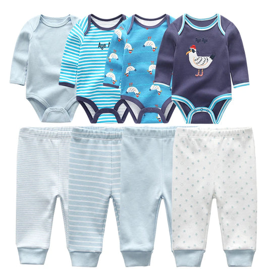Unisex Cotton Baby Rompers Set - 6/8 Piece Newborn Outfits for Boys and Girls