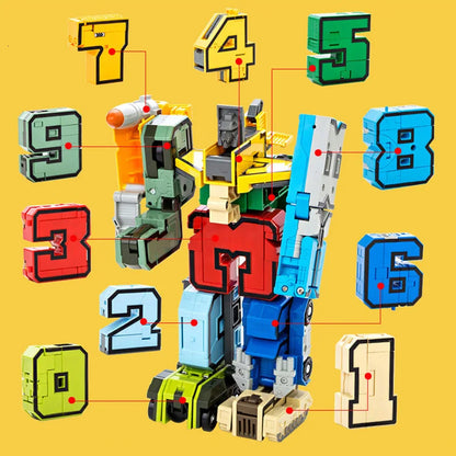 Transformable Number Robot Car Building Blocks – Educational Action Figure Toy for Kids