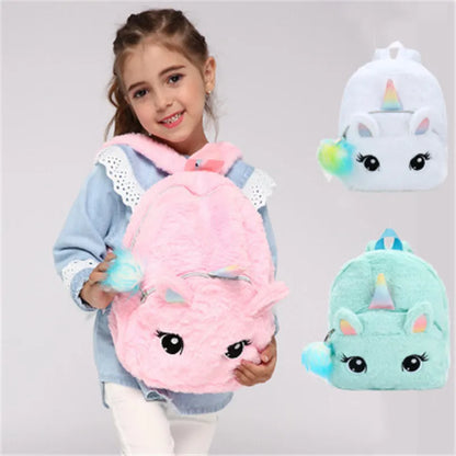 Adorable Plush Unicorn Backpack for Kids - Colorful Cartoon Animal School Bag for Girls