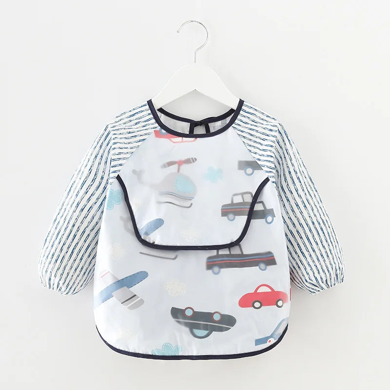Colorful Cartoon Bandana Baby Bibs with Long Sleeves - Waterproof Self-Feeding Apron for Infants