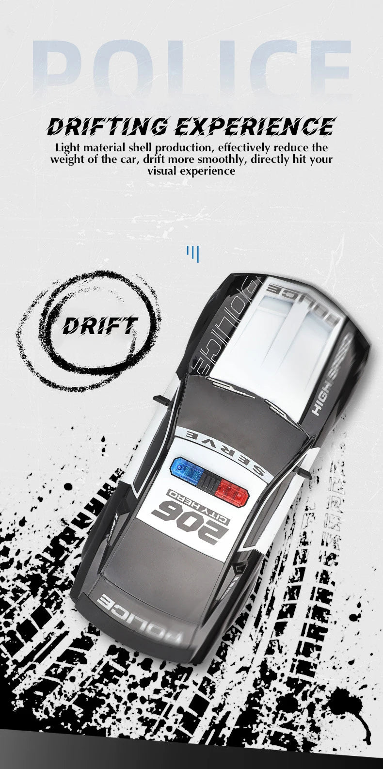 1/12 Big 2.4GHz Super Fast Police RC Car Remote Control Cars Toy With Lights Chase Drift Vehicle Toys Model for Boys Kid Gift