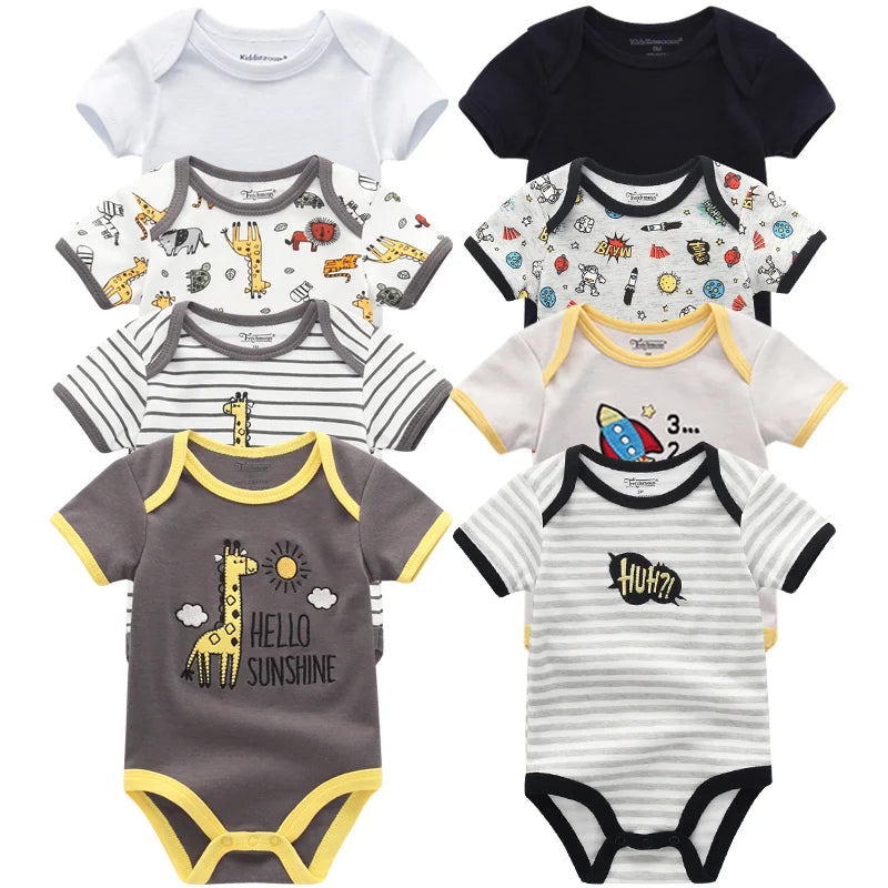 8-Piece Summer Outfit Set for Baby Boys - Cute Cartoon Rompers and Jumpsuits