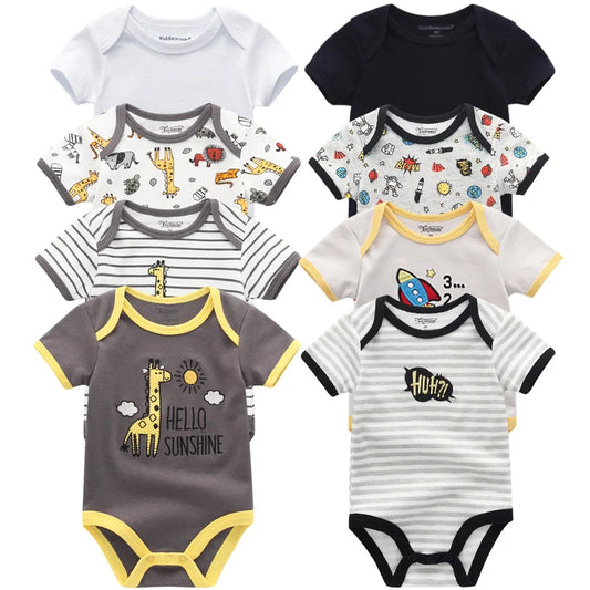 8-Piece Summer Outfit Set for Baby Boys - Cute Cartoon Rompers and Jumpsuits
