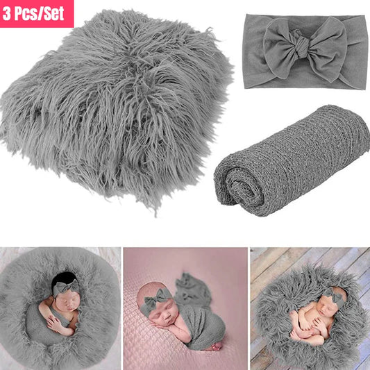 Newborn Photography Essentials: 3-Piece Set with Blanket, Wrap, and Headband for Baby Photo Shoots