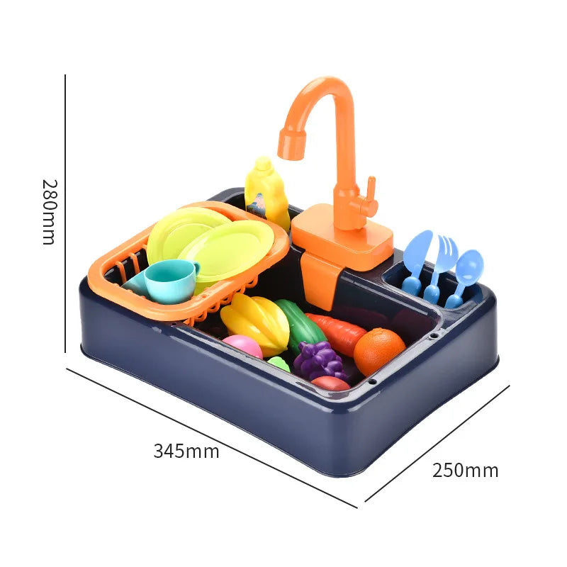 Kids Electric Dishwashing Playset - Water Simulation Sink Toy for Role-Playing Housework Activities
