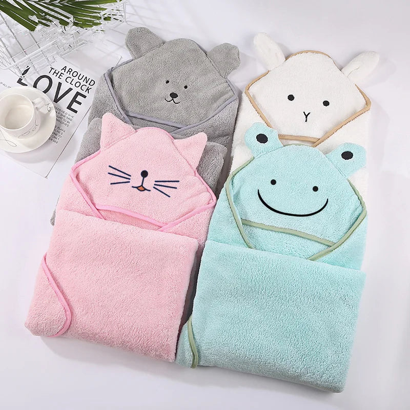 Baby Bath Towel Super Absorbent Poncho Newborn Cute Cartoon Embroidered Hooded Towel Beach Spa Quick-drying Kids Bathrobe Towel