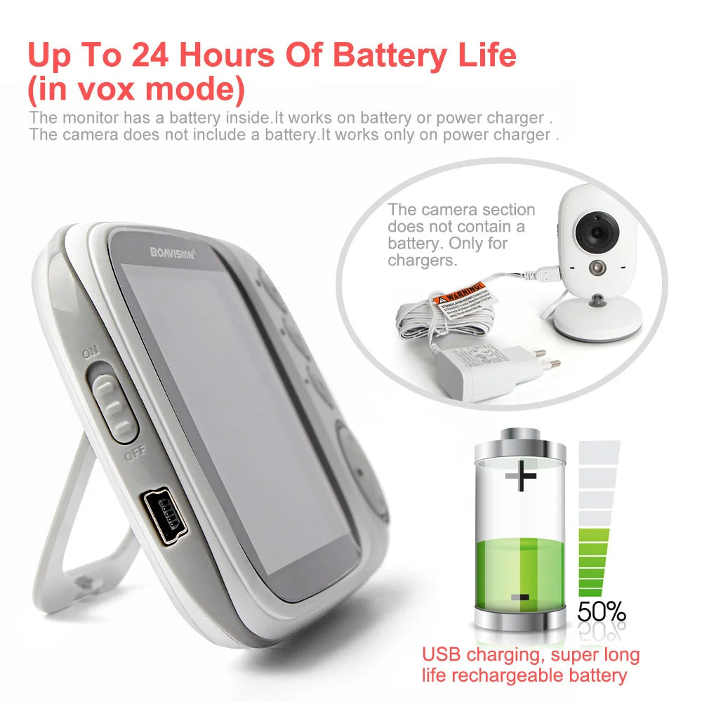 3.2" Color LCD Wireless Video Baby Monitor with Night Vision, Two-Way Audio, and Temperature Monitoring - VB603