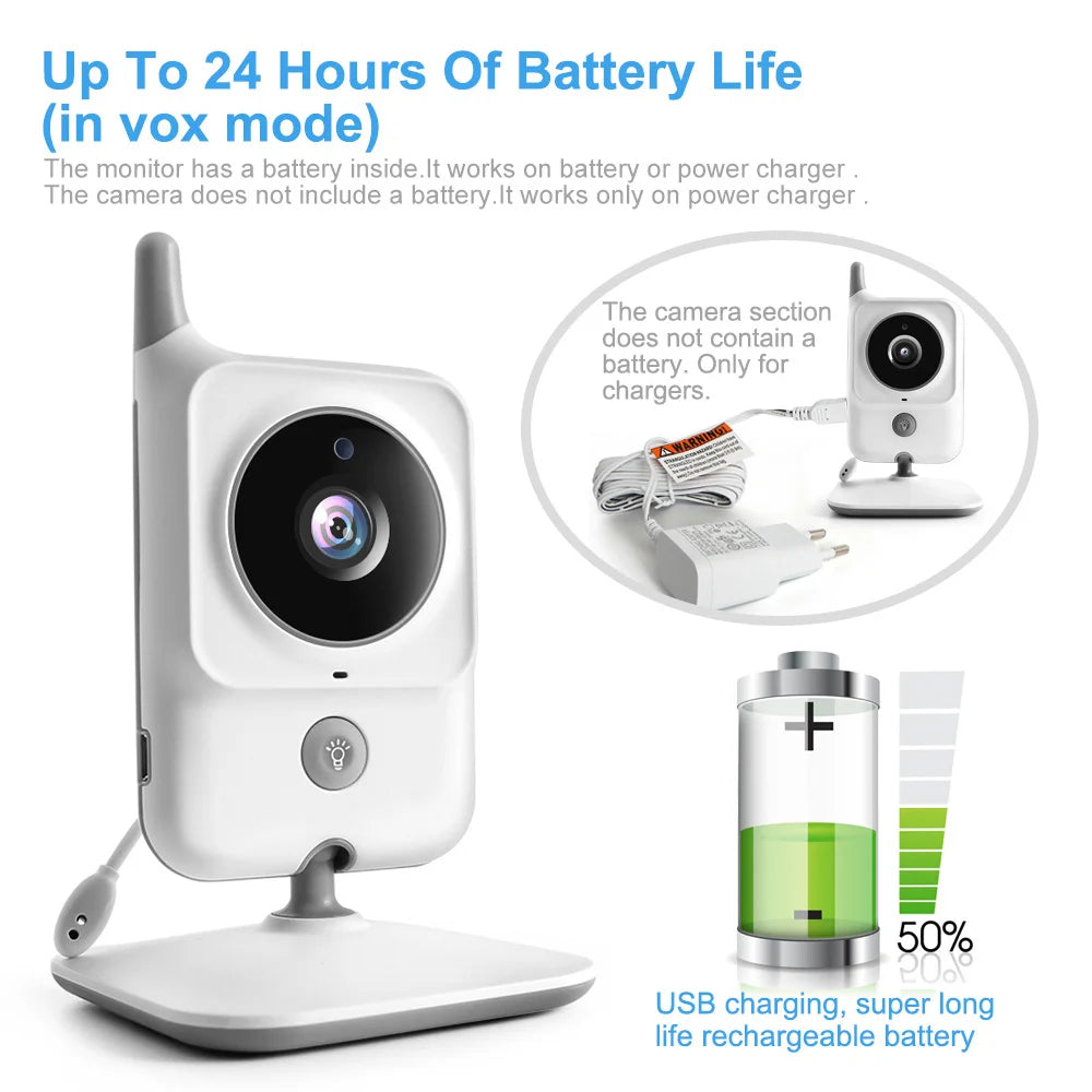 VB607 2.4G Wireless Video Baby Monitor with 3.2 Inch Color LCD Screen, Two-Way Audio, Night Vision, and Temperature Monitoring
