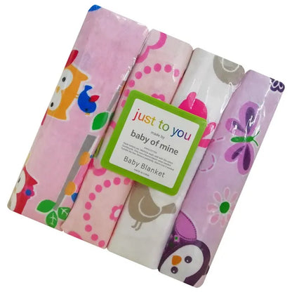 Set of 4 Cotton Flannel Newborn Baby Blankets - Soft Receiving Throws for Photography Props (30" x 30")