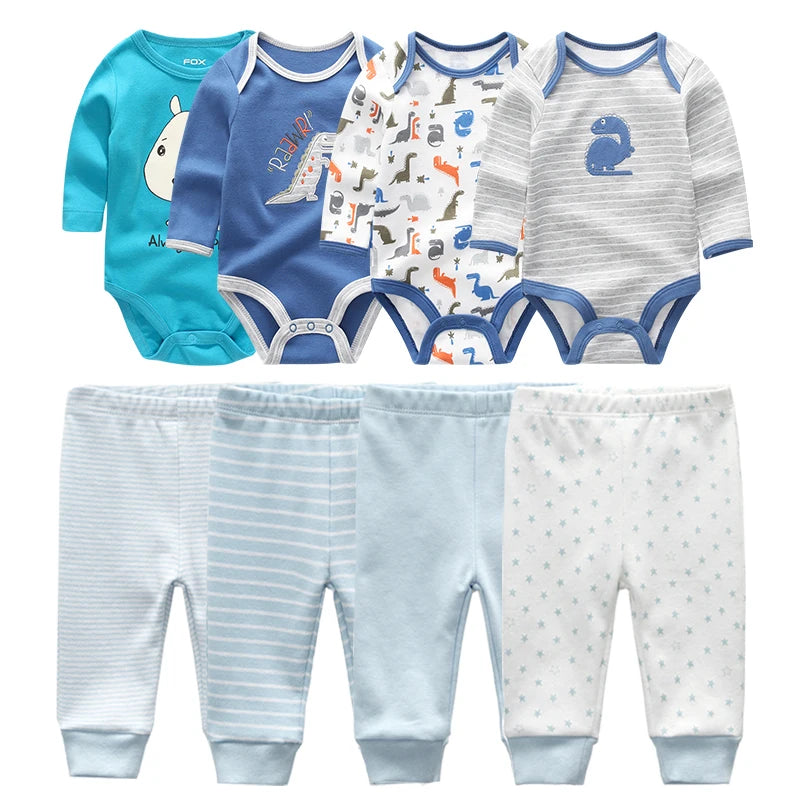 4-Pack Unisex Baby Bodysuits and Pants Set - 2022 Winter Cotton Outfits for Newborns