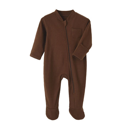 Unisex Newborn Cotton Footed Romper Jumpsuit for Spring and Autumn - Soft Solid Color Bodysuit for Infants