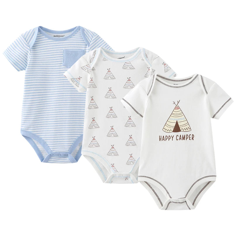 3-Pack Cotton Short Sleeve Bodysuits for Newborns - Unisex Infant Clothing Set