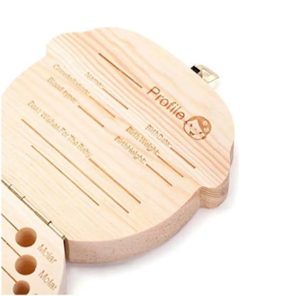 Wooden Baby Tooth Keepsake Box - Multi-Language Souvenir Organizer for Teeth, Lanugo, and Umbilical Cord