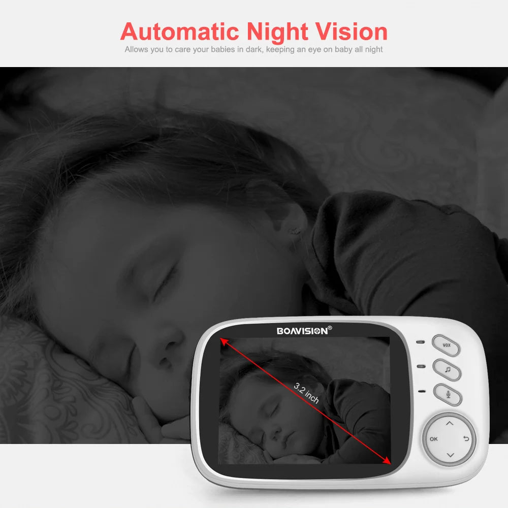 3.2" Color LCD Wireless Video Baby Monitor with Night Vision, Two-Way Audio, and Temperature Monitoring - VB603