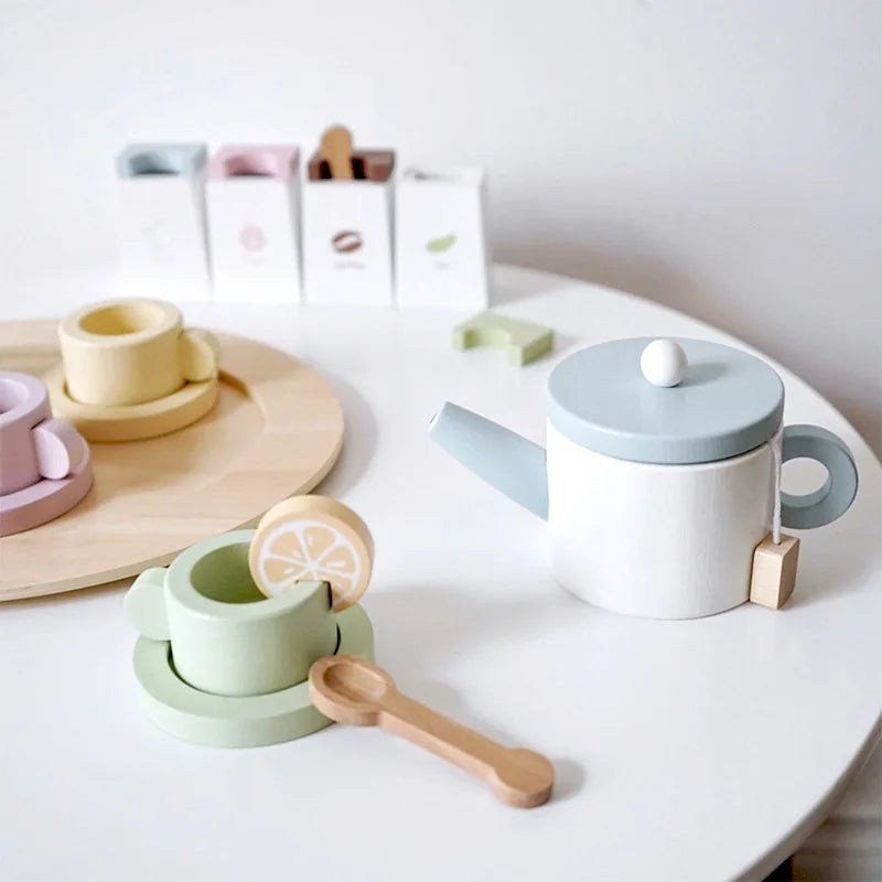 Wooden Pretend Play Afternoon Tea Sets Food Kitchen Toys Children Role Play Imitation Game Early Educational Toys for Girls Boy