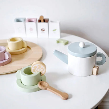 Wooden Pretend Play Afternoon Tea Sets Food Kitchen Toys Children Role Play Imitation Game Early Educational Toys for Girls Boy