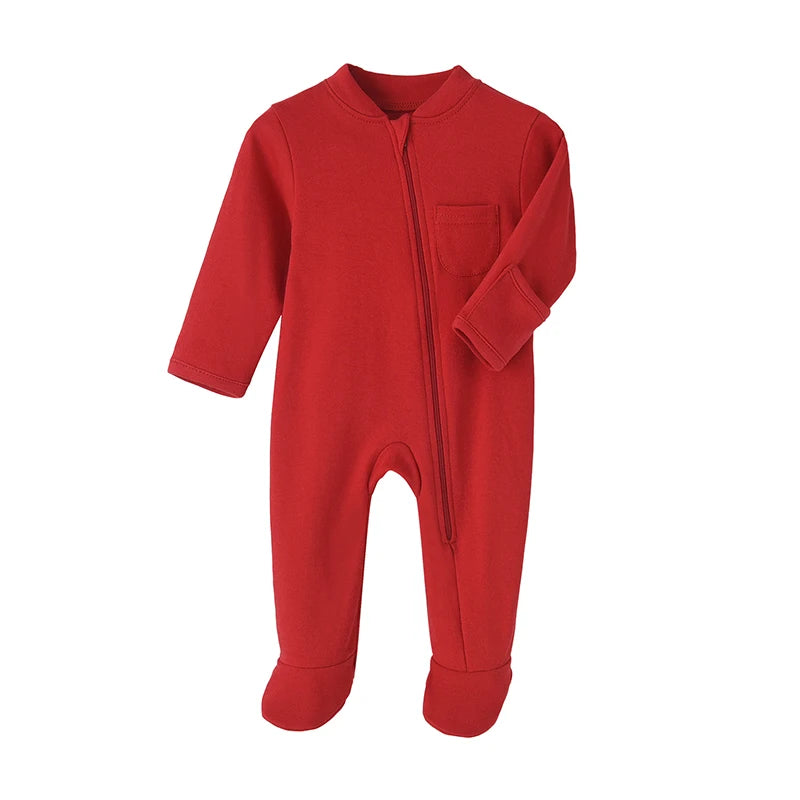 Unisex Newborn Cotton Footed Romper Jumpsuit for Spring and Autumn - Soft Solid Color Bodysuit for Infants
