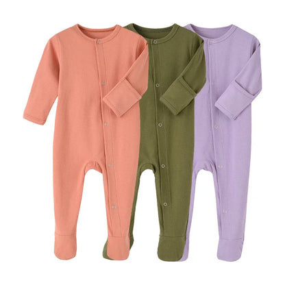 Solid Color Long Sleeve Cotton Baby Romper for Newborns and Toddlers - Jumpsuit for Boys and Girls, Ideal for Spring and Autumn
