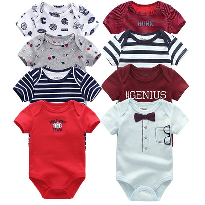 8-Piece Summer Outfit Set for Baby Boys - Cute Cartoon Rompers and Jumpsuits