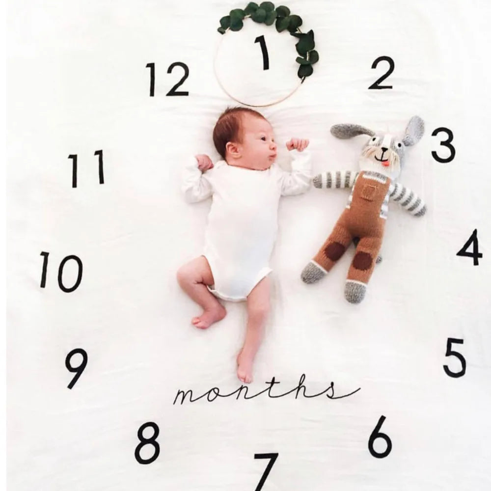 Milestone Memory Blanket for Newborns - Adorable Photography Prop with Cartoon Design