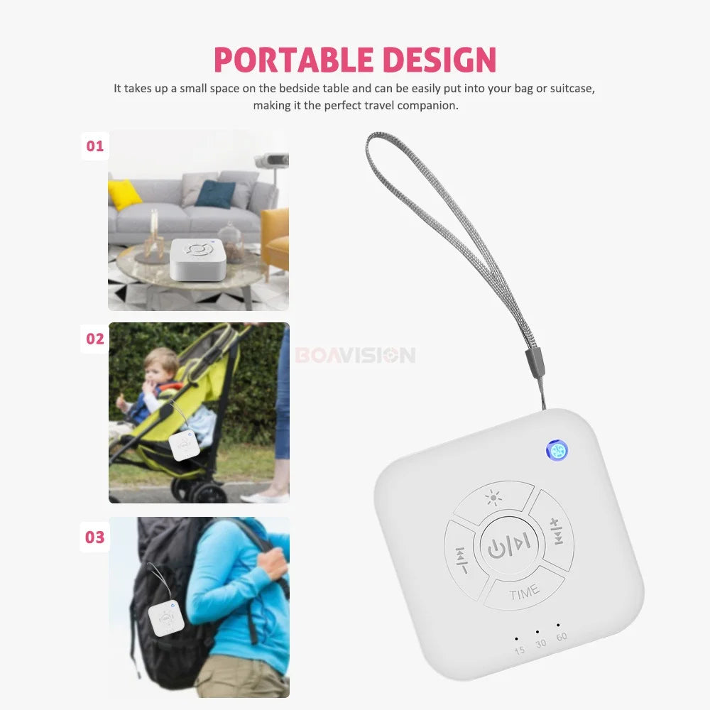 Portable White Noise Sleep Sound Machine with USB Rechargeable Battery and Automatic Shutdown Timer for Adults and Babies