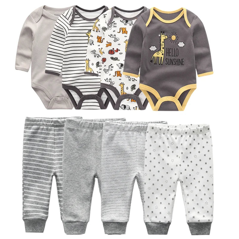 Unisex Cotton Baby Rompers Set - 6/8 Piece Newborn Outfits for Boys and Girls