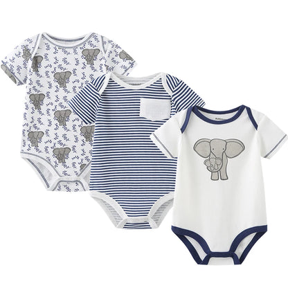 3-Pack Cotton Short Sleeve Bodysuits for Newborns - Unisex Infant Clothing Set