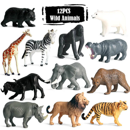 12-Piece Wild Animal and Dinosaur Figurine Set - Educational Action Figures for Kids