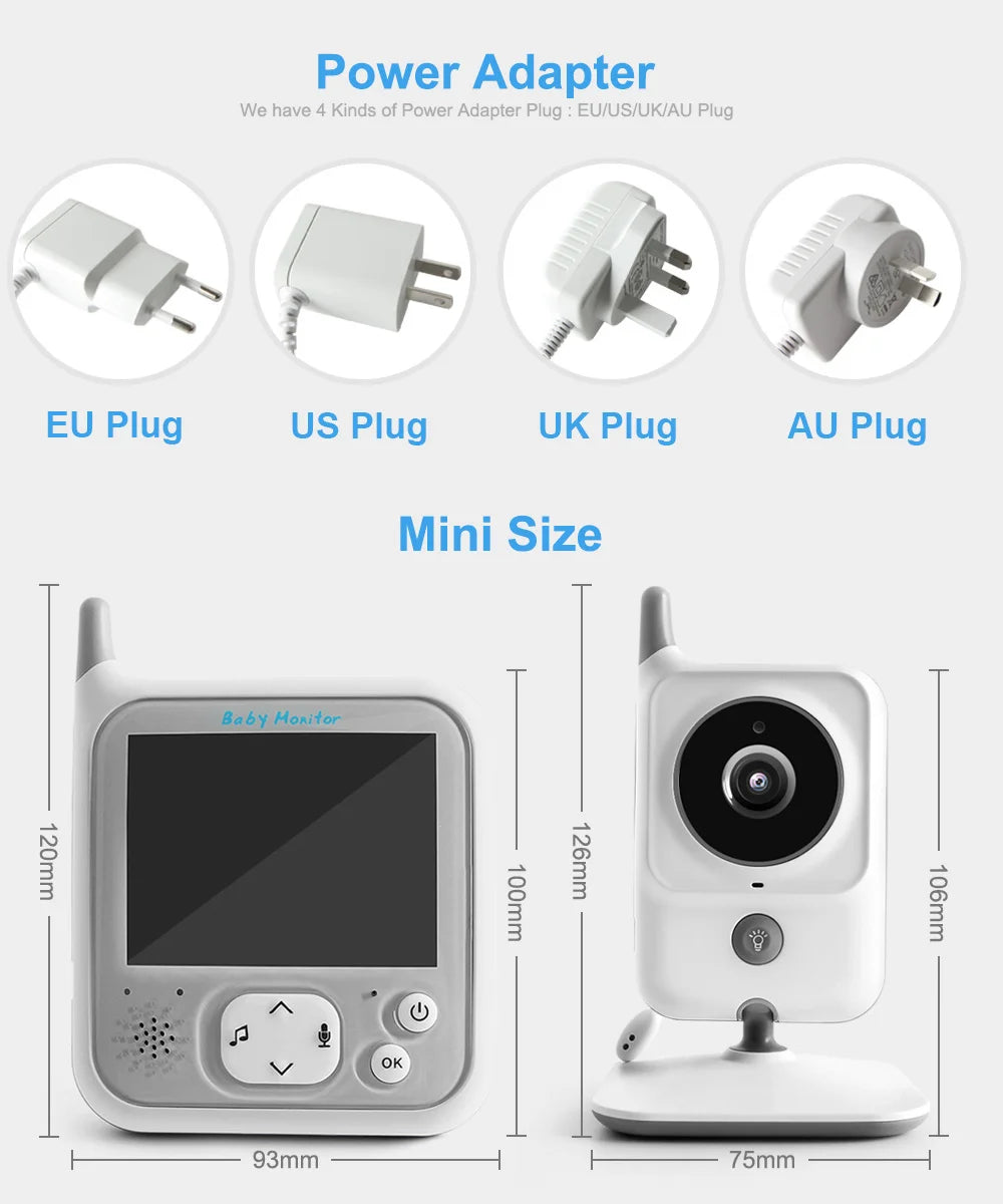 Wireless Video Baby Monitor with 3.2 Inch LCD Display, Two-Way Audio, Night Vision, Temperature Monitoring, and Lullabies - Model VB607