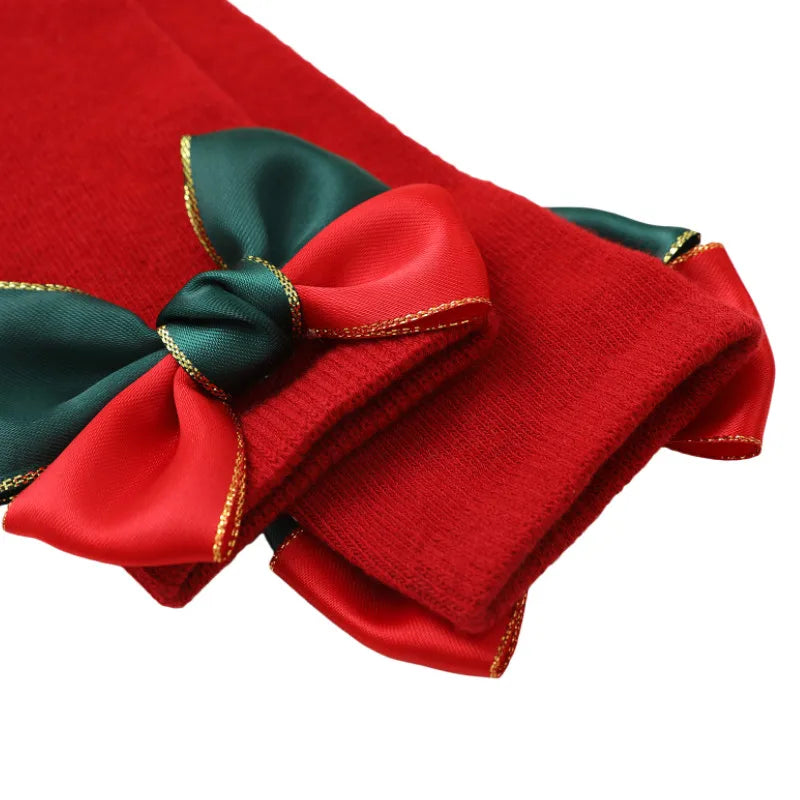 Adorable Christmas Bowknot Socks for Toddlers - 2 Pairs of Mid-Calf Length Holiday Socks for Boys and Girls (Ages 0-4)