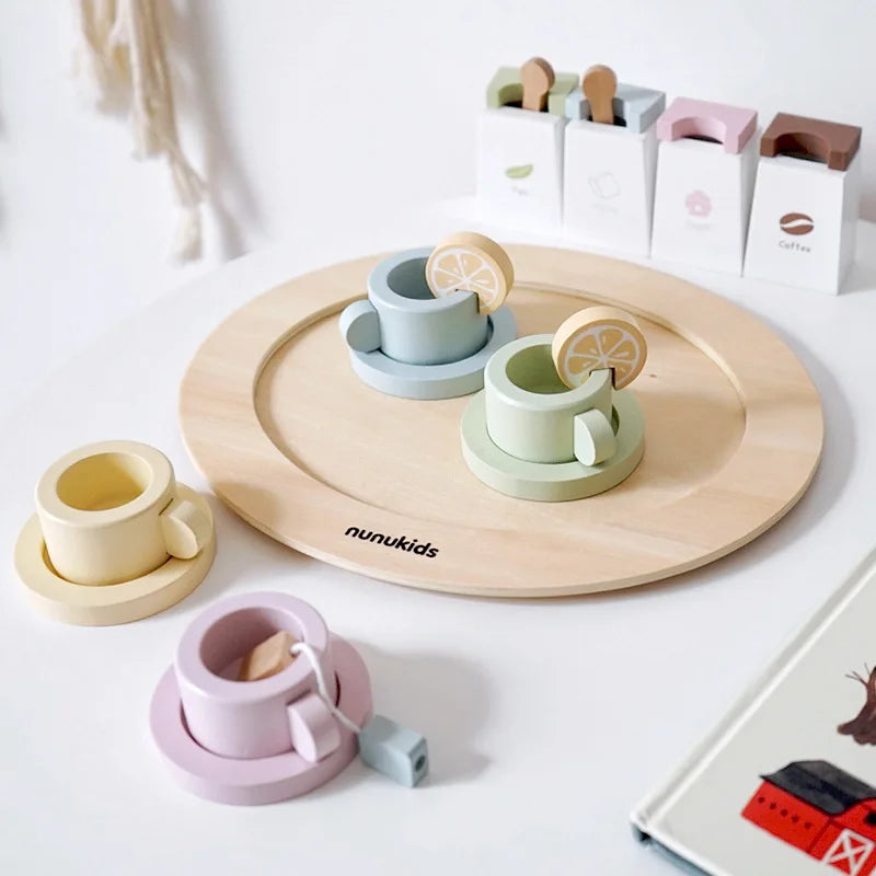 Wooden Pretend Play Afternoon Tea Sets Food Kitchen Toys Children Role Play Imitation Game Early Educational Toys for Girls Boy