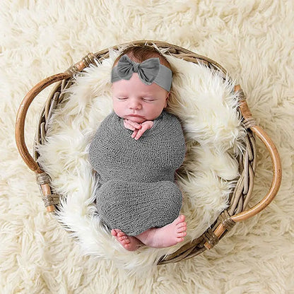 Newborn Photography Essentials: 3-Piece Set with Blanket, Wrap, and Headband for Baby Photo Shoots