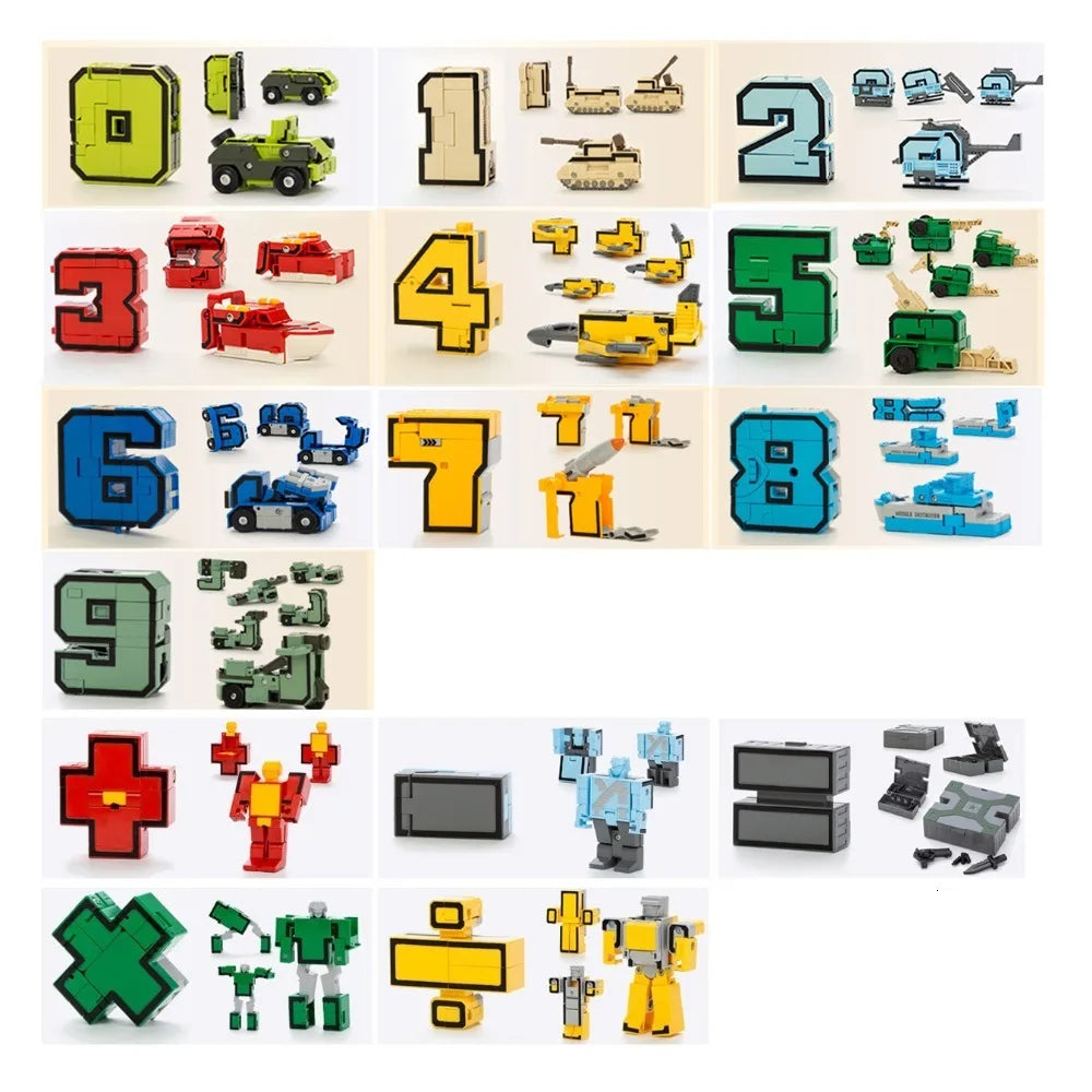 Transformable Number Robot Car Building Blocks – Educational Action Figure Toy for Kids