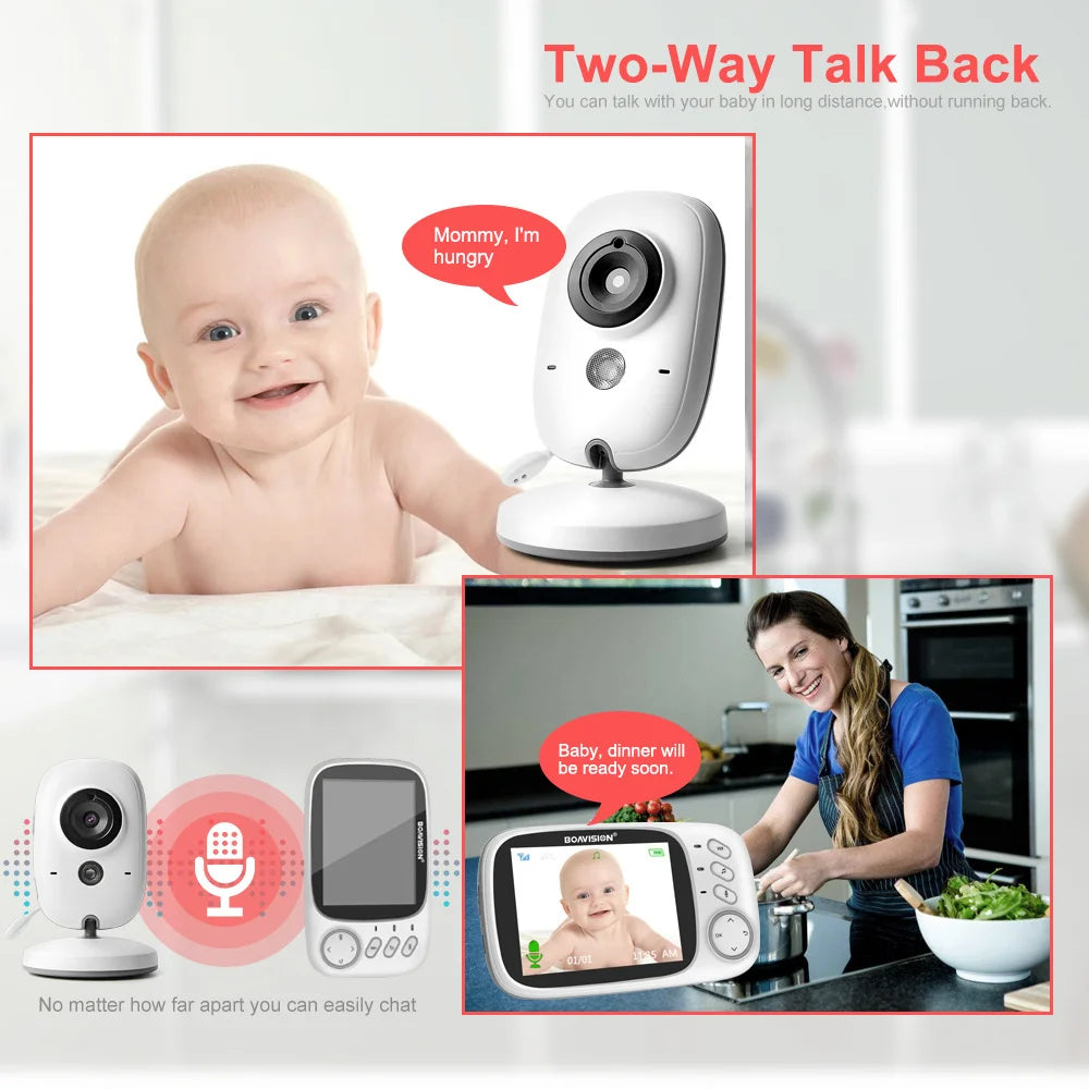 3.2" Color LCD Wireless Video Baby Monitor with Night Vision, Two-Way Audio, and Temperature Monitoring - VB603