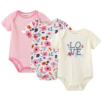 3-Pack Cotton Short Sleeve Bodysuits for Newborns - Unisex Infant Clothing Set