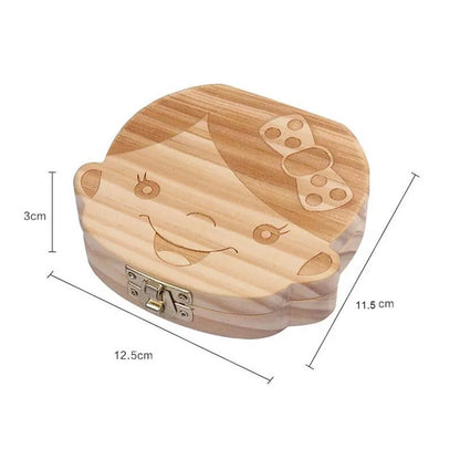 Wooden Baby Tooth Keepsake Box - Multi-Language Souvenir Organizer for Teeth, Lanugo, and Umbilical Cord