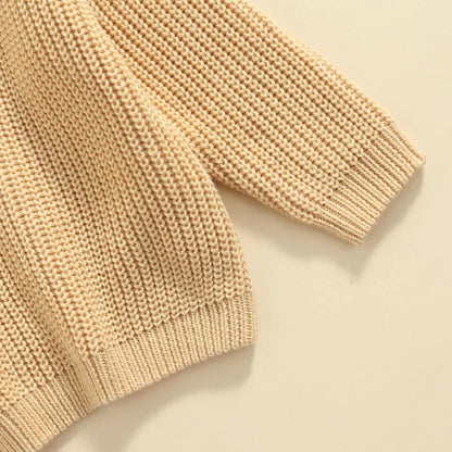 Unisex Baby Solid Color O-neck Knitted Pullover Sweater for Autumn and Winter, Loose Fit Long Sleeve Design