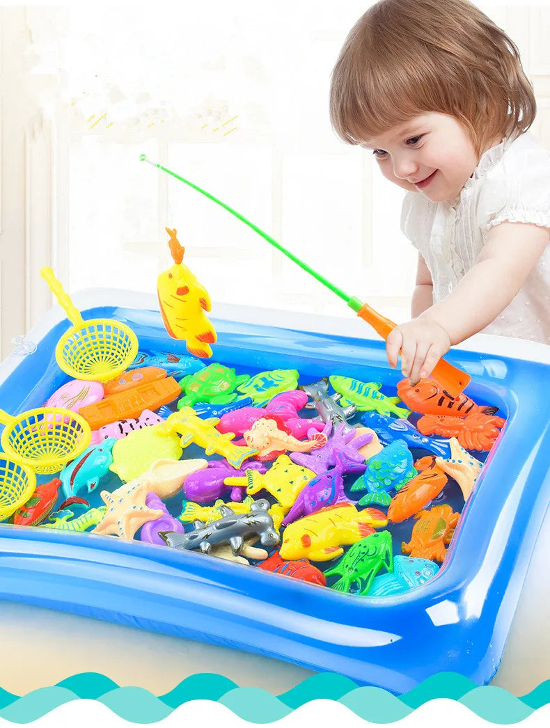 40-Piece Magnetic Fishing Toy Set for Kids with Inflatable Pool - Ideal Outdoor Summer Play Game for Ages 3-12