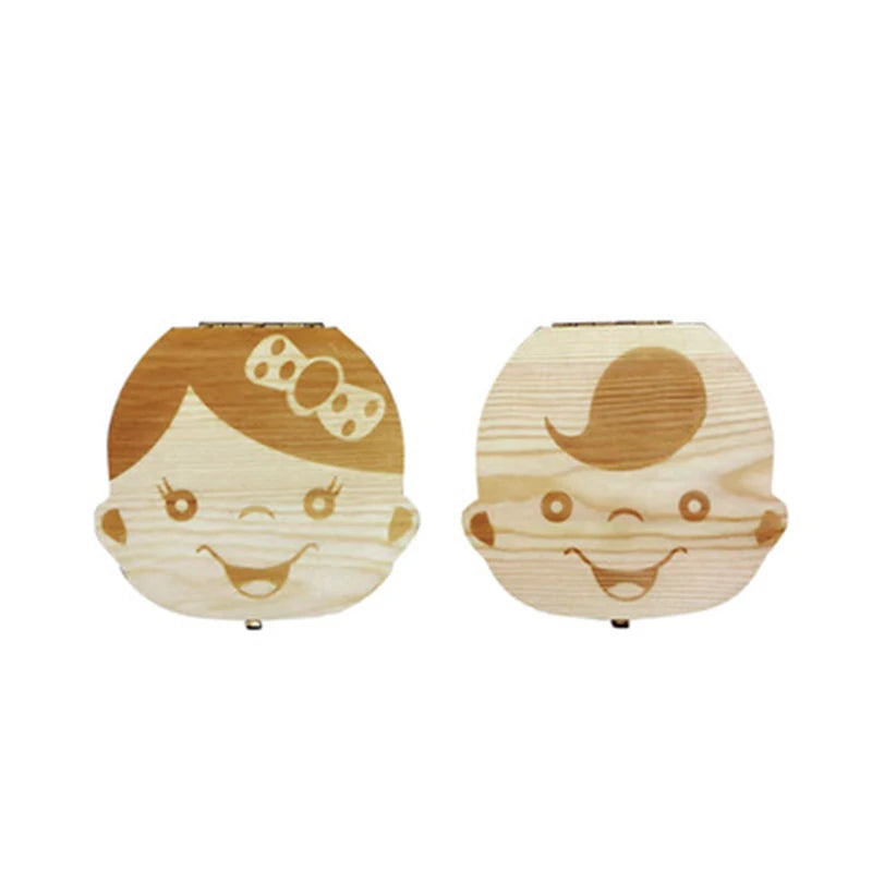Wooden Baby Tooth Keepsake Box - Multi-Language Souvenir Organizer for Teeth, Lanugo, and Umbilical Cord