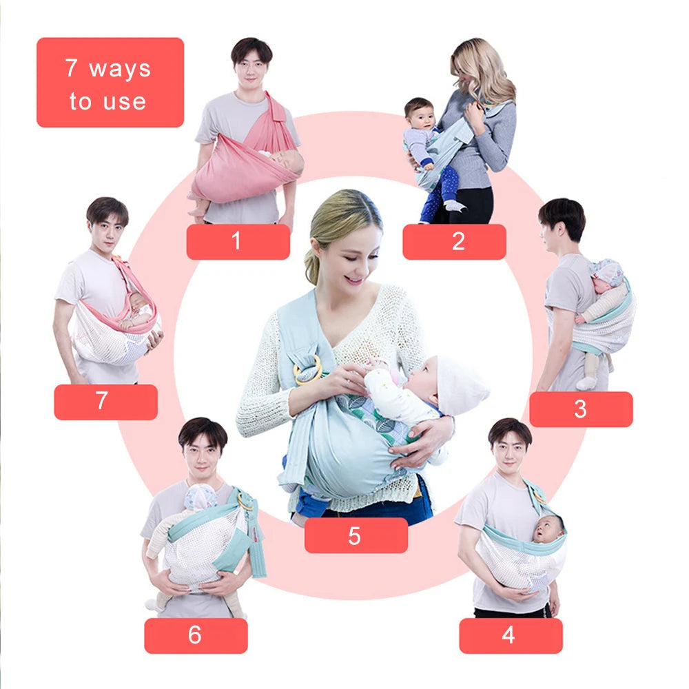 Ergonomic 0-36M Baby Carrier Sling Wrap - Dual Use Nursing Cover with Mesh Fabric for Breastfeeding and Infant Comfort