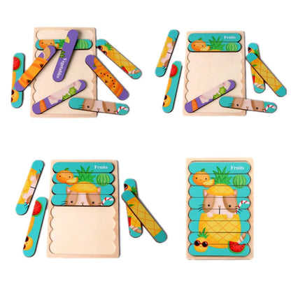 Double-Sided 3D Animal Jigsaw Puzzle - Montessori Wooden Stacking Toy for Early Childhood Education