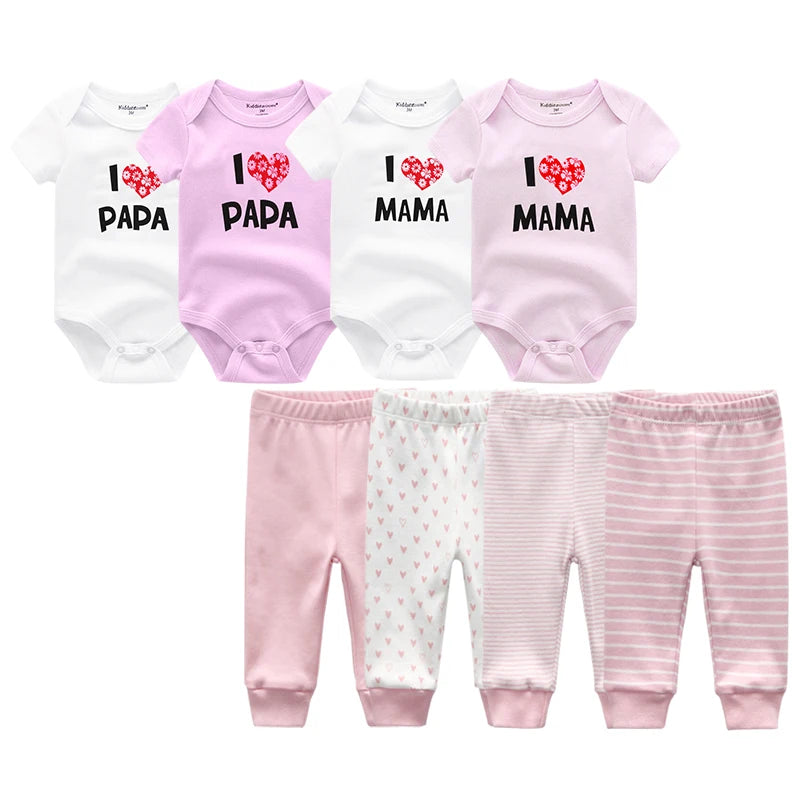 4-Piece Baby Bodysuits and Pants Set - Cotton Newborn Outfit with Free Shipping