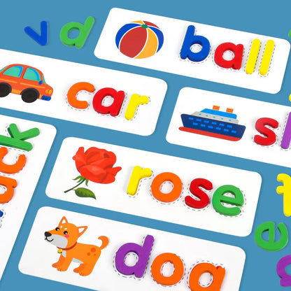 Wooden 26 Alphabet Letter, Learning Cards Set Word Spelling Writing Phonics Toy English Letters Educational Toys for Kids