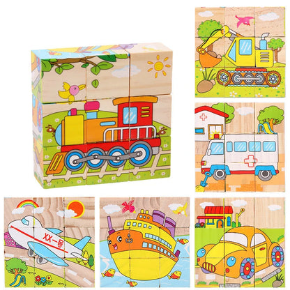 Colorful Wooden Animal and Fruit Puzzle Blocks for Early Learning and Development in Children