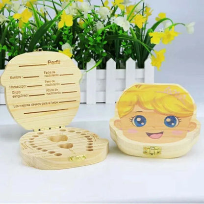 Wooden Baby Tooth Keepsake Box - Multi-Language Souvenir Organizer for Teeth, Lanugo, and Umbilical Cord