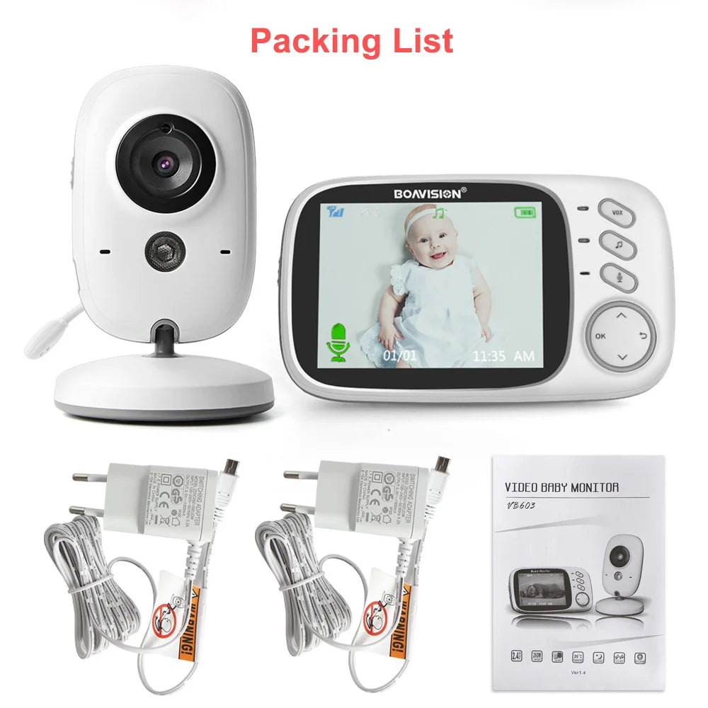3.2" Color LCD Wireless Video Baby Monitor with Night Vision, Two-Way Audio, and Temperature Monitoring - VB603