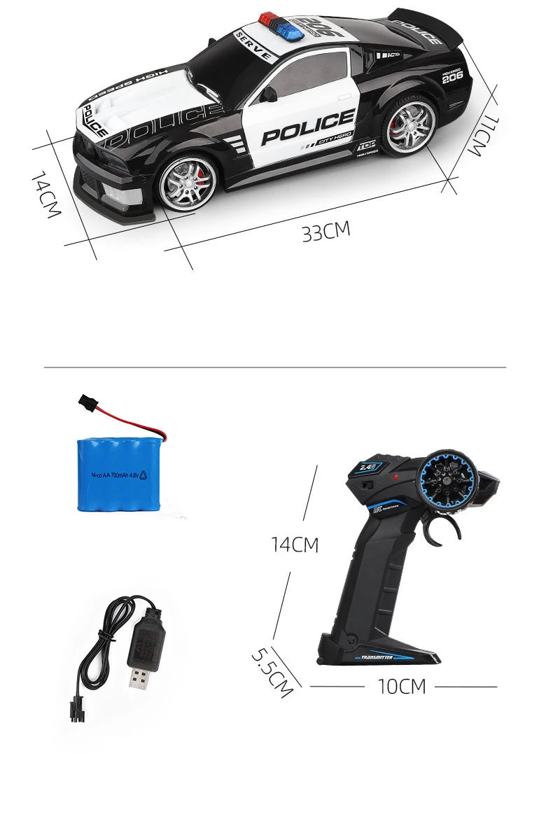 1/12 Big 2.4GHz Super Fast Police RC Car Remote Control Cars Toy With Lights Chase Drift Vehicle Toys Model for Boys Kid Gift