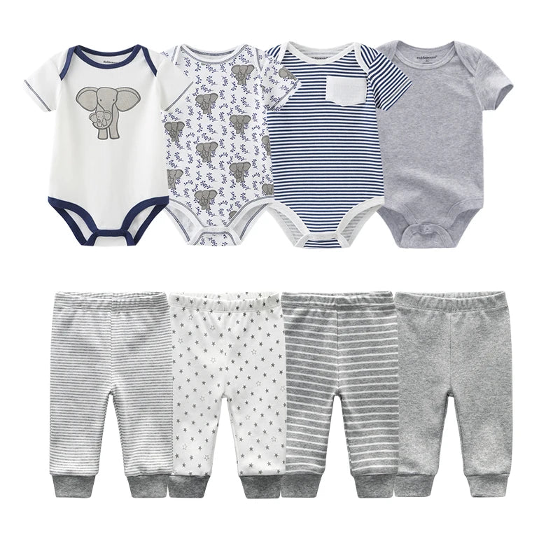 4-Piece Baby Bodysuits and Pants Set - Cotton Newborn Outfit with Free Shipping
