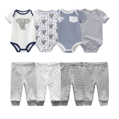 4-Piece Baby Bodysuits and Pants Set - Cotton Newborn Outfit with Free Shipping
